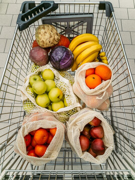 Shopping cart full of produce