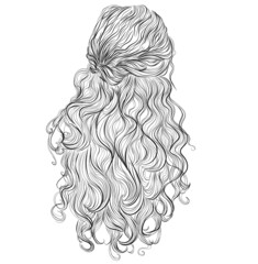 Long wavy woman hair with a twisted braid around a head vector illustration - 380716620