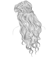 Wavy hair with a crown braid vector illustration - 380716676