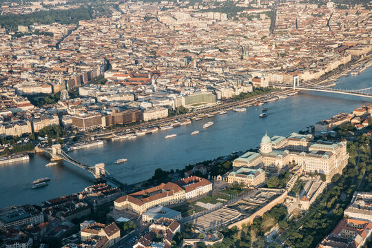 Bird's eye view Budapest with bridges