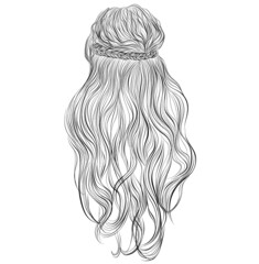 Wavy hair with a crown braid vector illustration - 380716880