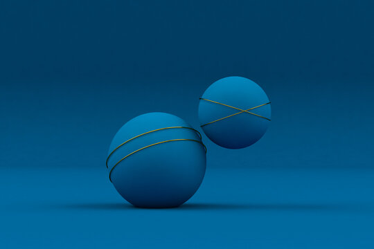 Abstract blue ball with golden rings