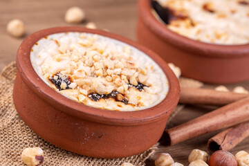 Baked rice pudding turkish milky dessert sutlac