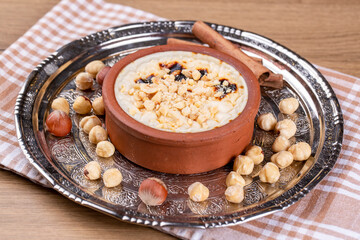 Baked rice pudding turkish milky dessert sutlac