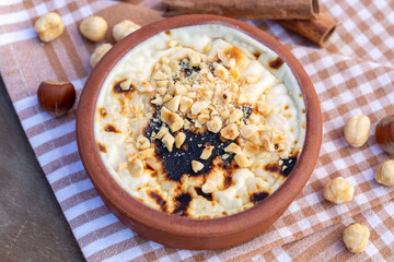 Baked rice pudding turkish milky dessert sutlac