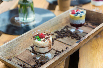 appatin autumn dessert surrounded by coffee beans.