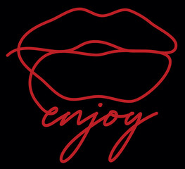 Artistic Hand Drawn Lips Illustrations with Enjoy Word Artwork For Apparel and Other Uses.ai