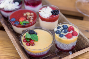 fruit dessert with currant marina and blackberry.