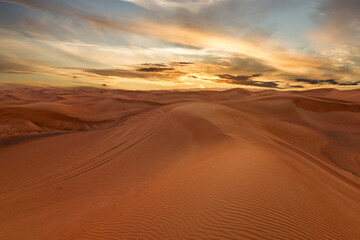 Sunset sky, sand desert landscape, UAE, Dubai
