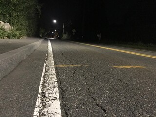 A creepy scary road at night 
