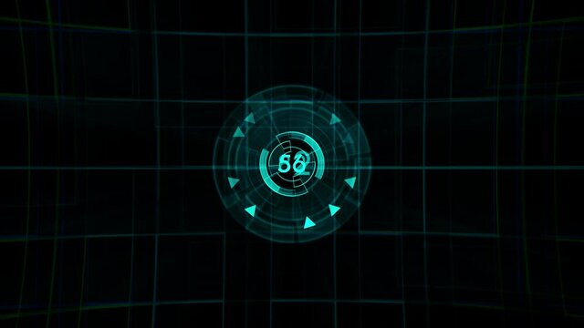 Digital scan have numeric countdown in center point and background grid motion with 3d rendering futuristic.