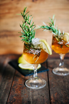 two glass of Rosemary gin fizz cocktail