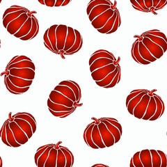 Obraz premium Pumpkin monochrome artistic hand draw black, white and orange seamless pattern. Pumpkin background for Harvest festival or Thanksgiving day. Vector repeating print