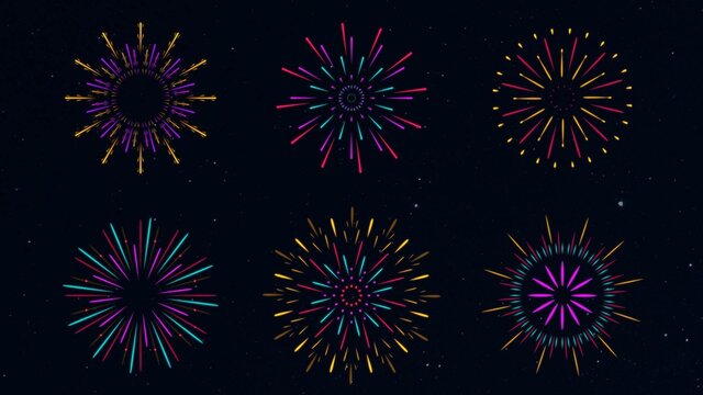 Colorful Flat Fireworks Video Overlay
