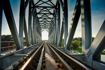 Obraz premium Old railway Bridge going on, Inside view in Day