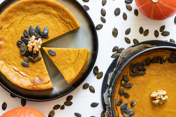 oranger Kuchen aus Kürbis a la Käsekuchen für Thanksgiving