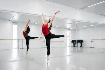 Young woman dancing ballet near mirror