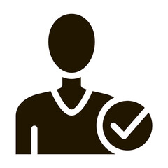 Character Silhouette Man Approved Mark glyph icon . Approved Sign On Document File, Protection Shield And Opened Carton Box Pictogram. Monochrome Illustration