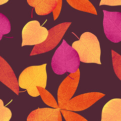 Vector seamless pattern from autumn leaves. Background for design, graphics, printing.