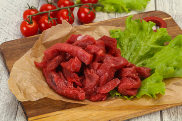 Raw beef meat sliced for cooking