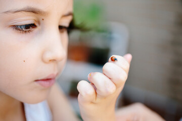 Kid watching a ladybug