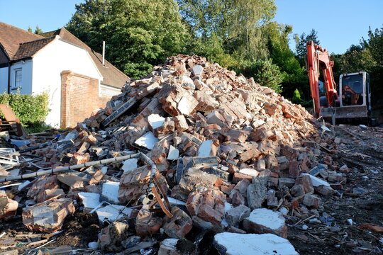 Pile of rubble resulting from the demolition of a house
