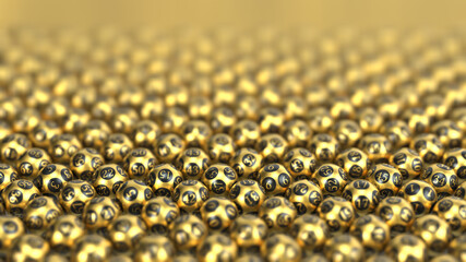 golden lottery ball sorted on ground. 3D illustration. suitable for lottery, bingo and luck themes.
