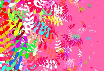 Light Pink, Green vector doodle pattern with leaves.