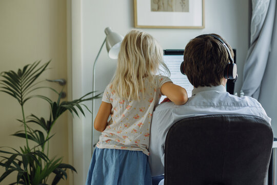 Home office with a child