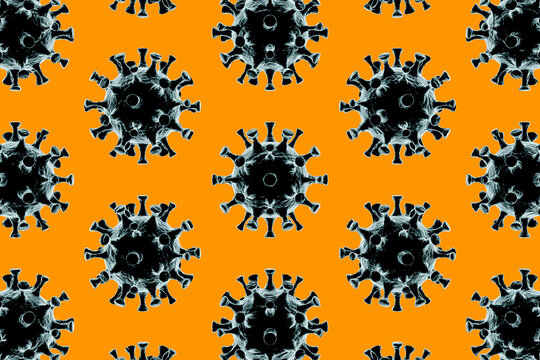 Microscopic simulation of COVID-19 virus pattern in orange background