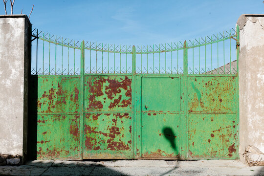 Green rusty garage gate