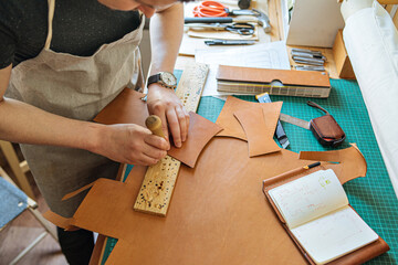 production process in a leather workshop