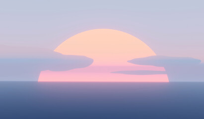 Fototapeta premium sun setting over clouds, evening sunset background, 3d illustration