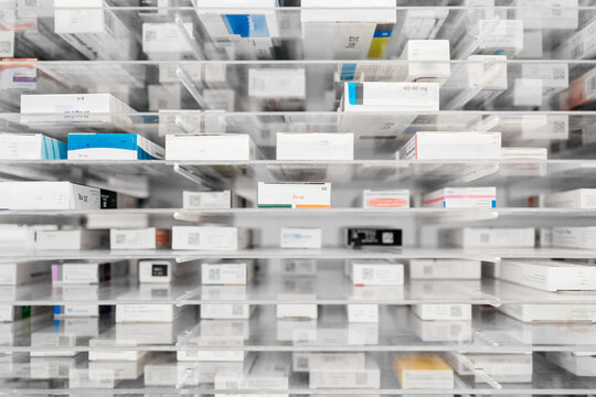 Cupboard with medicines in drugstore