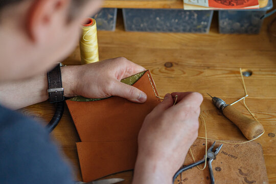 production process in a leather workshop