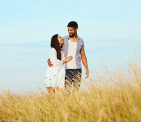 woman couple man outdoor natur field happiness  love young lifestyle together romantic boyfriend...