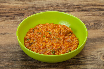 Traditional Georgian Kharcho soup with meat