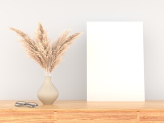 Blank canvas on the wall, 3D render