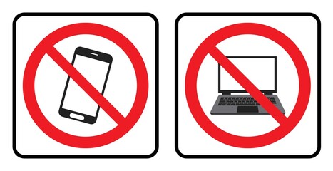 No phone icon and No Laptop icon in white background drawing by illustration-Prohibition Sign-Vector
