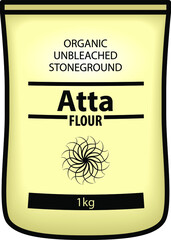 A pack of organic, unbleached, stone ground atta flour.