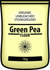 A pack of organic, unbleached, stone ground green pea flour.