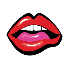 Pop art mouth with tongue and teeth fill style