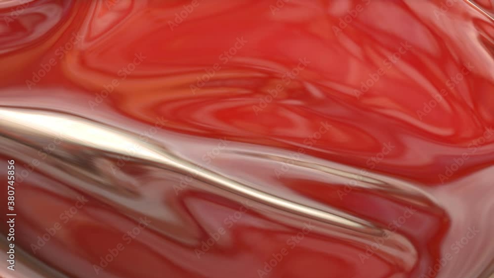 Poster the red glossy film is slowly deformed. abstract three-dimensional background with waves. 3d render