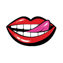 Pop art mouth licking sensually the lips fill style icon