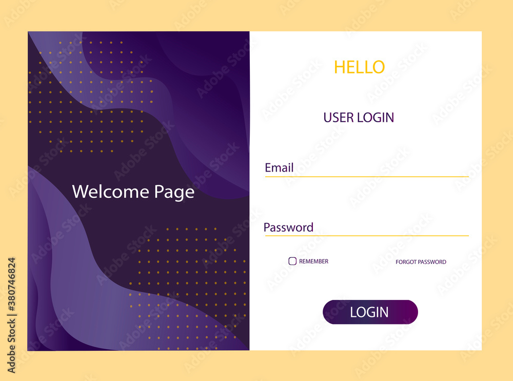 Fototapete colorful pre-registration page layout. log in to your personal account on the website or in the appl