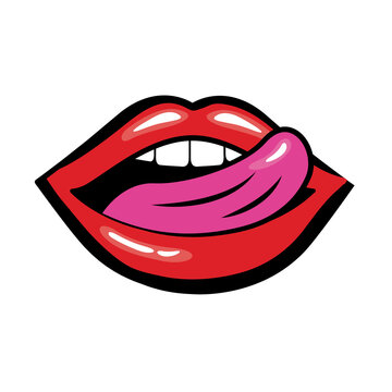 Pop art mouth licking sensually the lips fill style icon