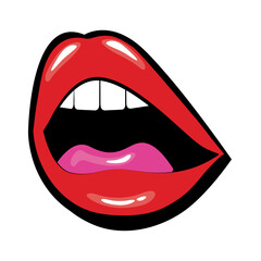 Pop art mouth with tongue and teeth fill style