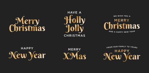 Merry Christmas Text Set, Happy New Year Text Set, Greeting Card Typography Vector Set for banners, greeting cards, poster, gifts, etc.