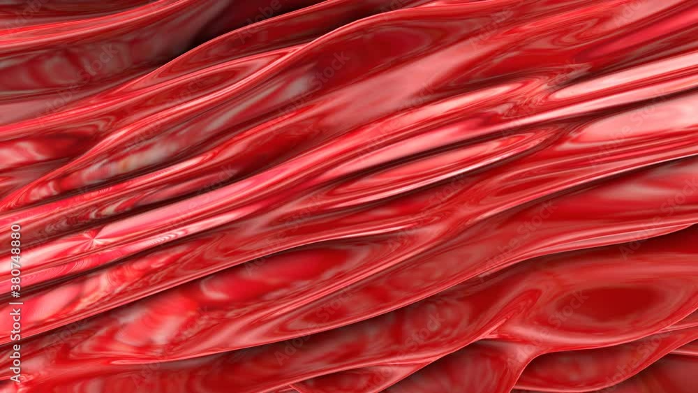 Poster the red glossy film is slowly deformed. abstract three-dimensional background with waves. 3d render