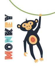Fototapeta premium card with cute monkey isolated on white
